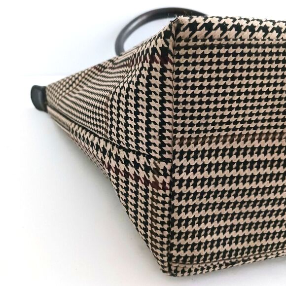 VTG Lauren Ralph Lauren Brown Houndstooth Plaid Small Tote Leather Trim - Picture 10 of 10